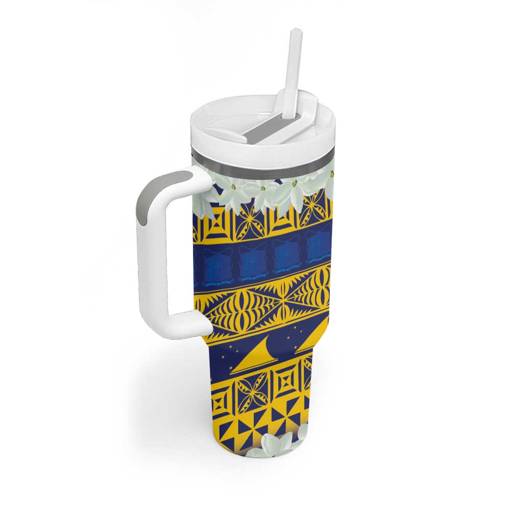 Tokelau Language Week Tumbler With Handle Tokelauan Tuluma With Gardenia Thunbergia LT14 - Polynesian Pride