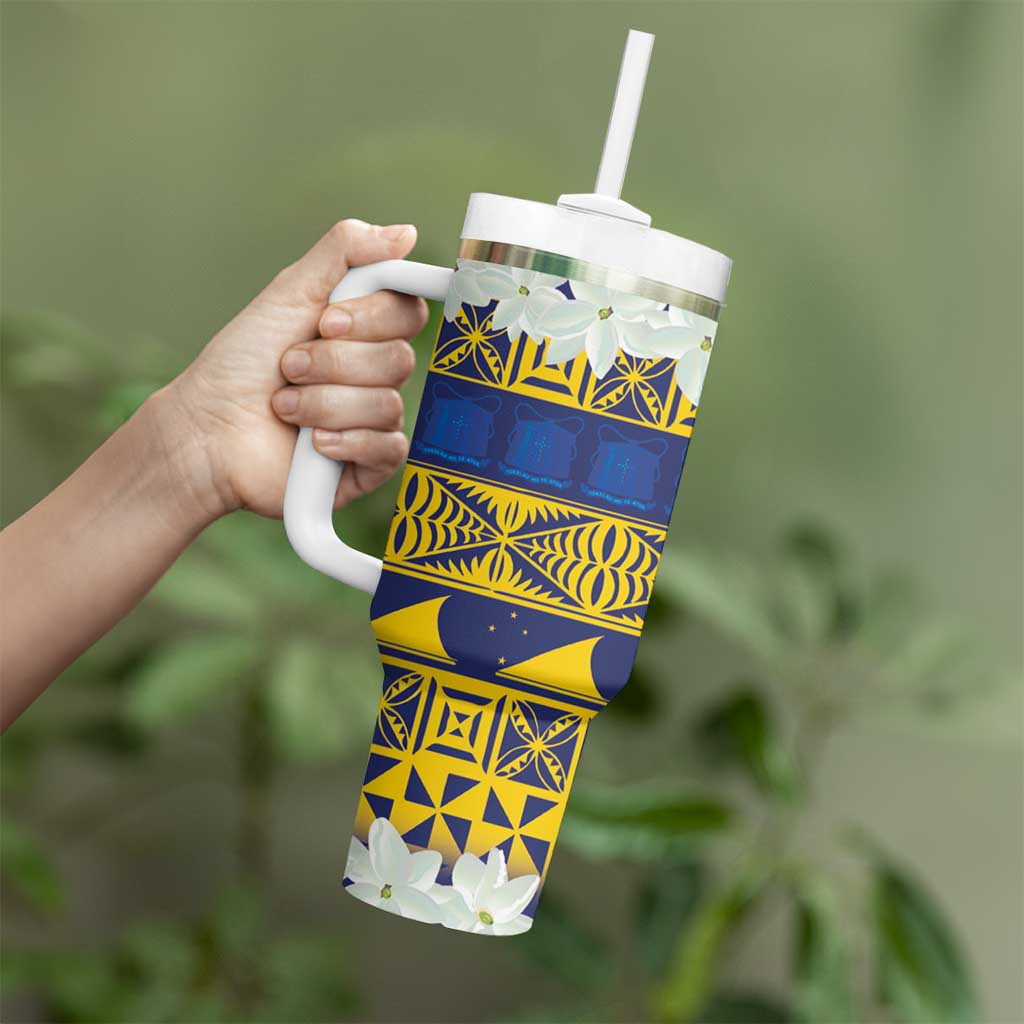 Tokelau Language Week Tumbler With Handle Tokelauan Tuluma With Gardenia Thunbergia LT14 - Polynesian Pride