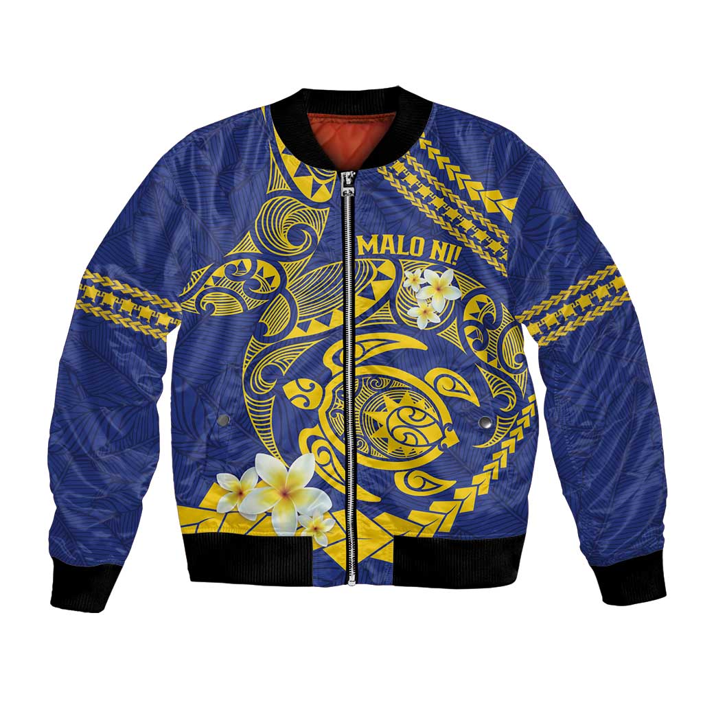 Te Vaiaho o te Gagana Tokelau Bomber Jacket Polynesian Turtle - Malo Ni! LT14 Unisex Blue - Polynesian Pride