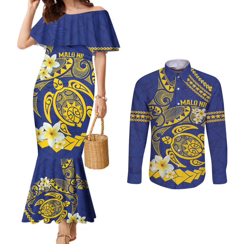 Te Vaiaho o te Gagana Tokelau Couples Matching Mermaid Dress and Long Sleeve Button Shirt Polynesian Turtle - Malo Ni!