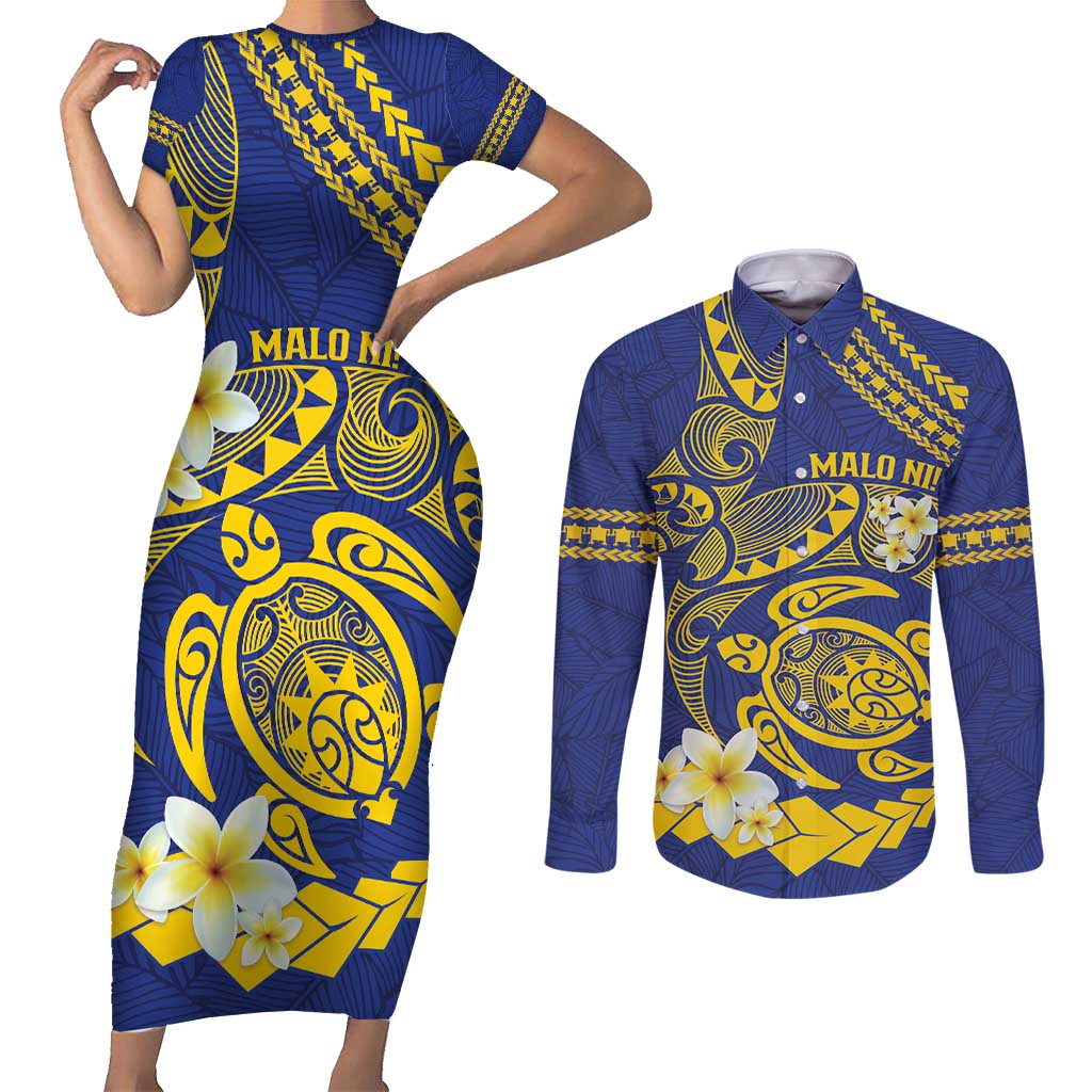 Te Vaiaho o te Gagana Tokelau Couples Matching Short Sleeve Bodycon Dress and Long Sleeve Button Shirt Polynesian Turtle - Malo Ni!