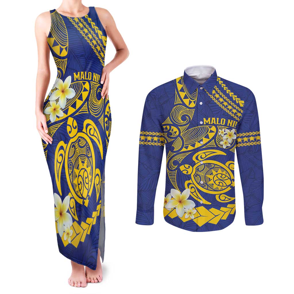 Te Vaiaho o te Gagana Tokelau Couples Matching Tank Maxi Dress and Long Sleeve Button Shirt Polynesian Turtle - Malo Ni!