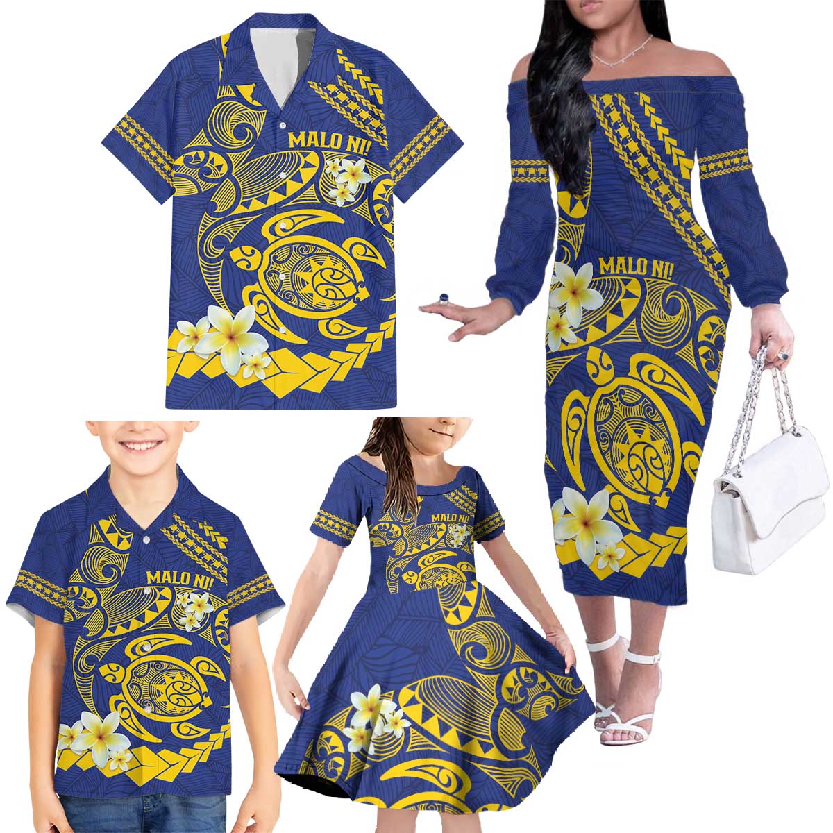 Te Vaiaho o te Gagana Tokelau Family Matching Off The Shoulder Long Sleeve Dress and Hawaiian Shirt Polynesian Turtle - Malo Ni!