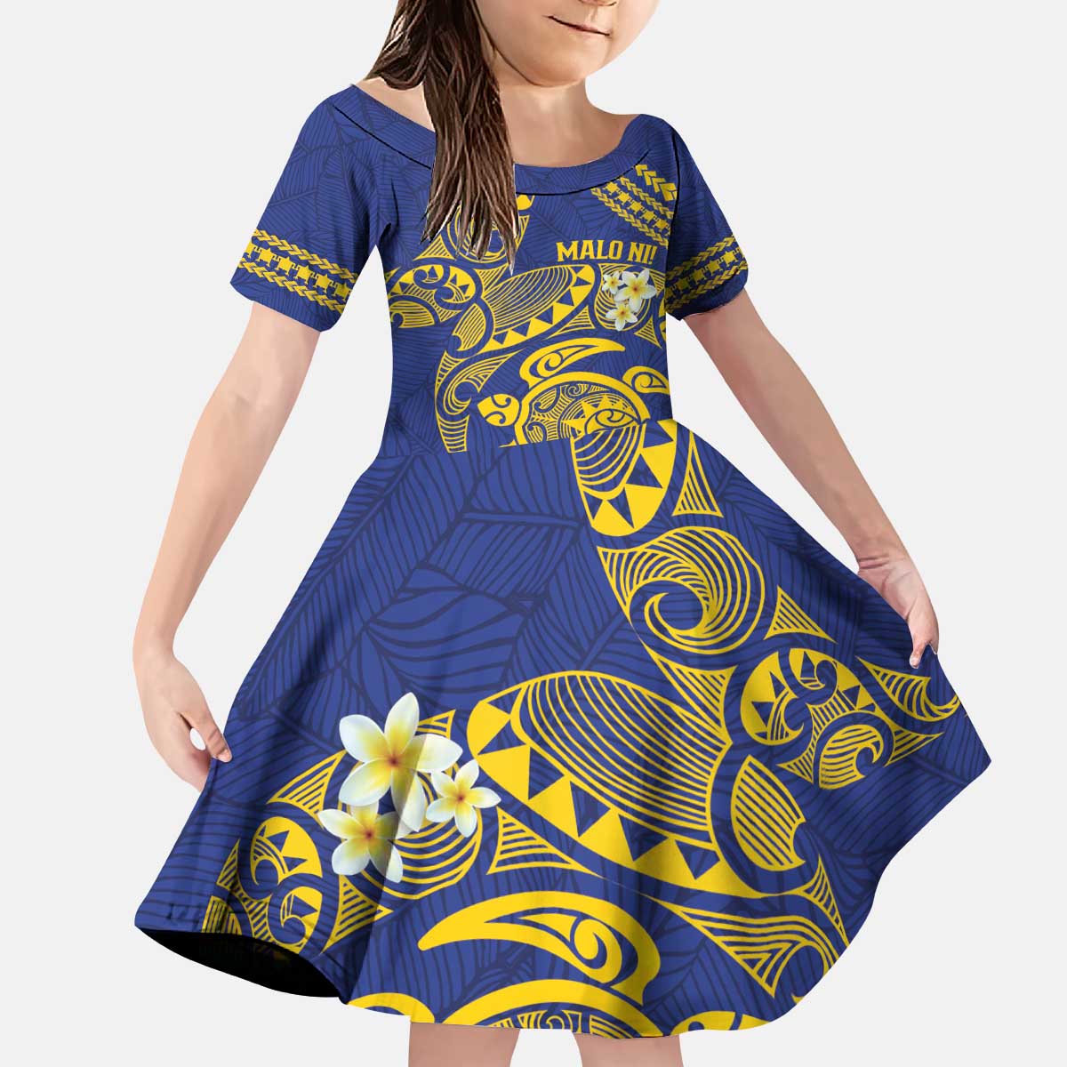 Te Vaiaho o te Gagana Tokelau Kid Short Sleeve Dress Polynesian Turtle - Malo Ni!