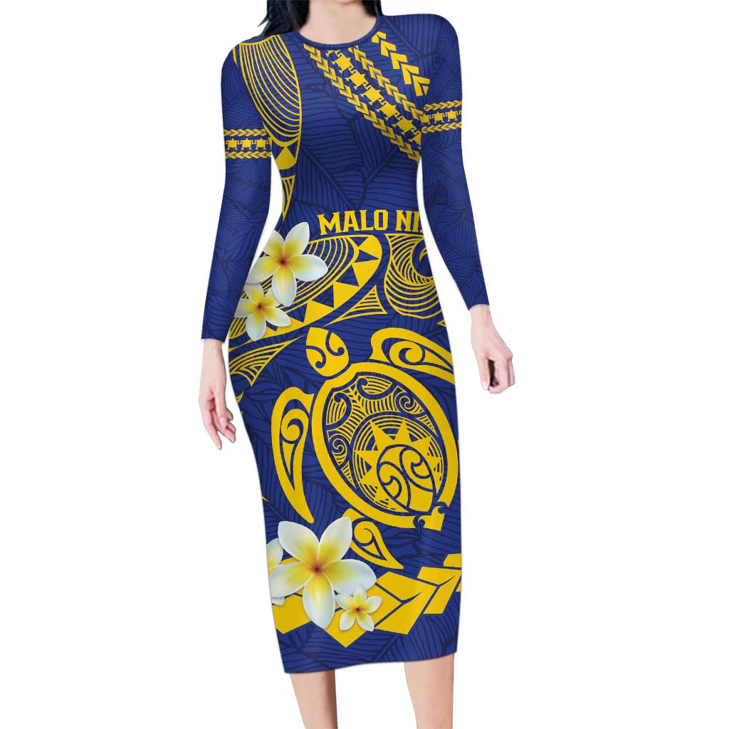 Te Vaiaho o te Gagana Tokelau Long Sleeve Bodycon Dress Polynesian Turtle - Malo Ni!