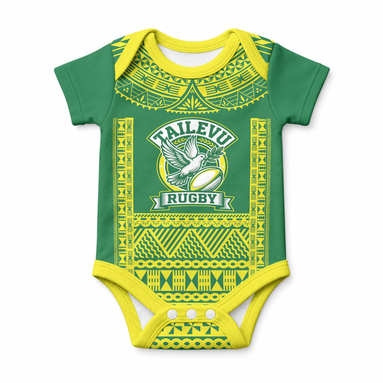 Fiji Tailevu Rugby Custom Baby Onesie Go Champions Fijian Tapa Pattern LT14 Green - Polynesian Pride