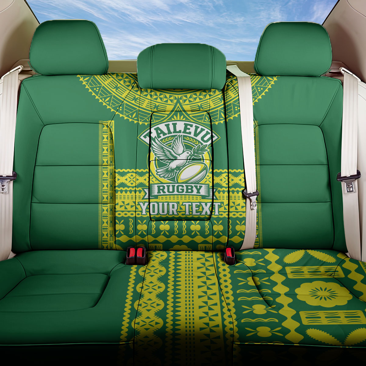 Fiji Tailevu Rugby Custom Back Car Seat Cover Go Champions Fijian Tapa Pattern LT14 One Size Green - Polynesian Pride