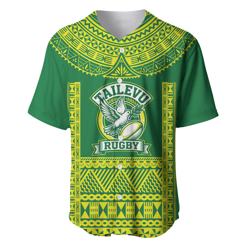Fiji Tailevu Rugby Custom Baseball Jersey Go Champions Fijian Tapa Pattern LT14 Green - Polynesian Pride