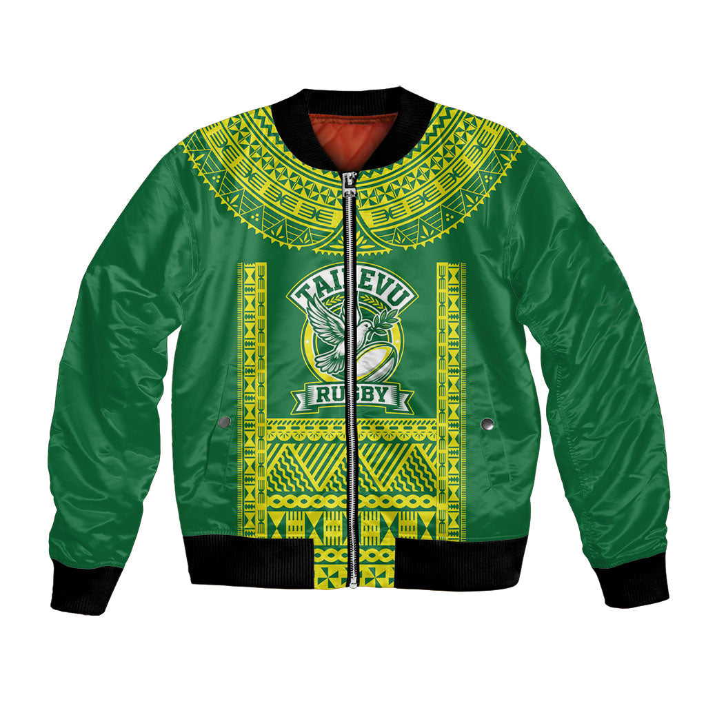 Fiji Tailevu Rugby Custom Bomber Jacket Go Champions Fijian Tapa Pattern LT14 Unisex Green - Polynesian Pride