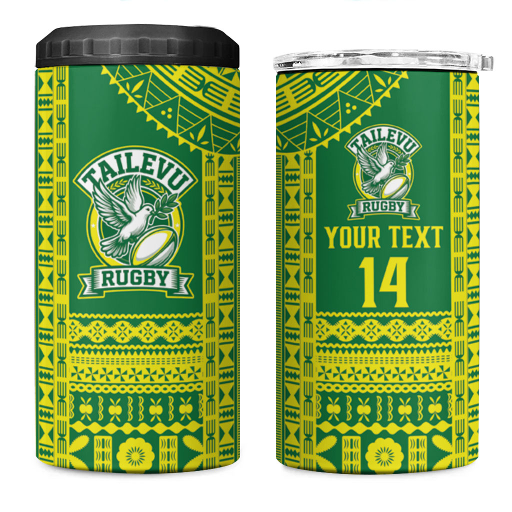 Fiji Tailevu Rugby Custom 4 in 1 Can Cooler Tumbler Go Champions Fijian Tapa Pattern LT14 One Size: 16 oz Green - Polynesian Pride