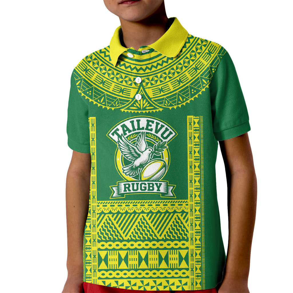 Fiji Tailevu Rugby Custom Kid Polo Shirt Go Champions Fijian Tapa Pattern LT14 Kid Green - Polynesian Pride