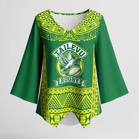 Fiji Tailevu Rugby Custom Kimono Sleeve Blouse Go Champions Fijian Tapa Pattern LT14 Female Green - Polynesian Pride