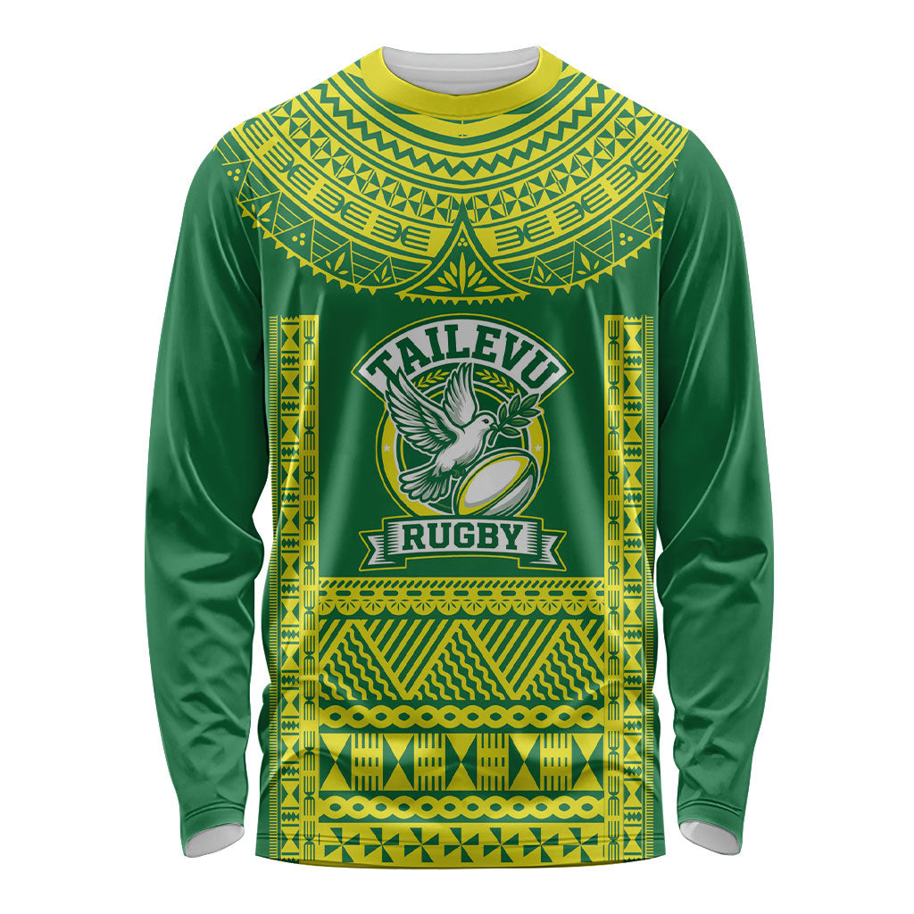 Fiji Tailevu Rugby Custom Long Sleeve Shirt Go Champions Fijian Tapa Pattern LT14 Unisex Green - Polynesian Pride