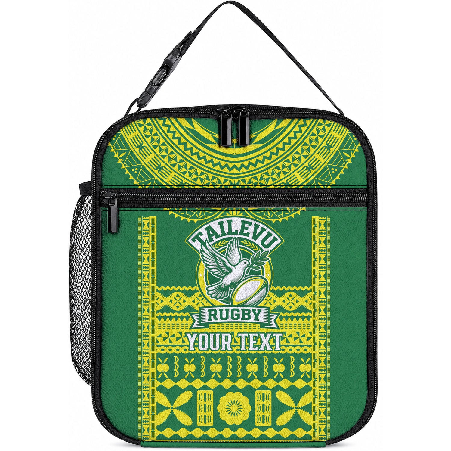 Fiji Tailevu Rugby Custom Lunch Bag Go Champions Fijian Tapa Pattern LT14 10.2 × 8.3 × 4.3 inch Green - Polynesian Pride
