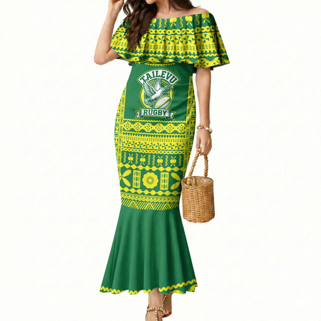 Fiji Tailevu Rugby Custom Mermaid Dress Go Champions Fijian Tapa Pattern LT14 Women Green - Polynesian Pride
