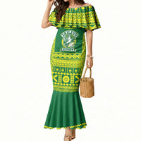 Fiji Tailevu Rugby Custom Mermaid Dress Go Champions Fijian Tapa Pattern LT14 Women Green - Polynesian Pride