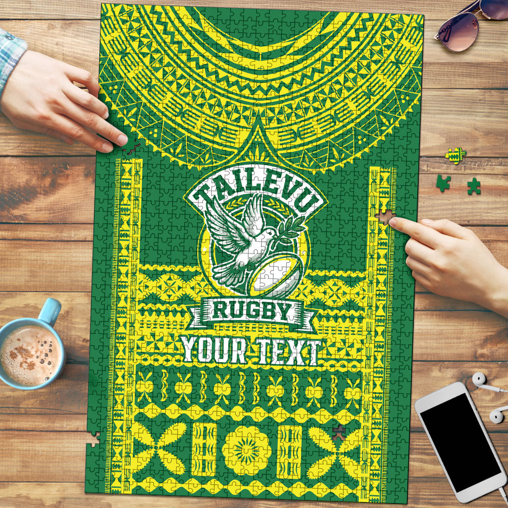 Fiji Tailevu Rugby Custom Puzzle Go Champions Fijian Tapa Pattern LT14 Green - Polynesian Pride