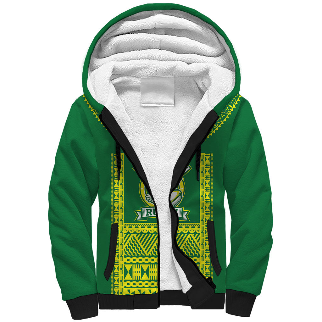 Fiji Tailevu Rugby Custom Sherpa Hoodie Go Champions Fijian Tapa Pattern LT14 Unisex Green - Polynesian Pride