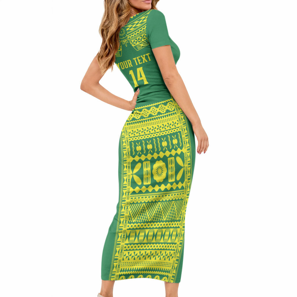 Fiji Tailevu Rugby Custom Short Sleeve Bodycon Dress Go Champions Fijian Tapa Pattern LT14 - Polynesian Pride