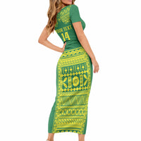 Fiji Tailevu Rugby Custom Short Sleeve Bodycon Dress Go Champions Fijian Tapa Pattern LT14 - Polynesian Pride