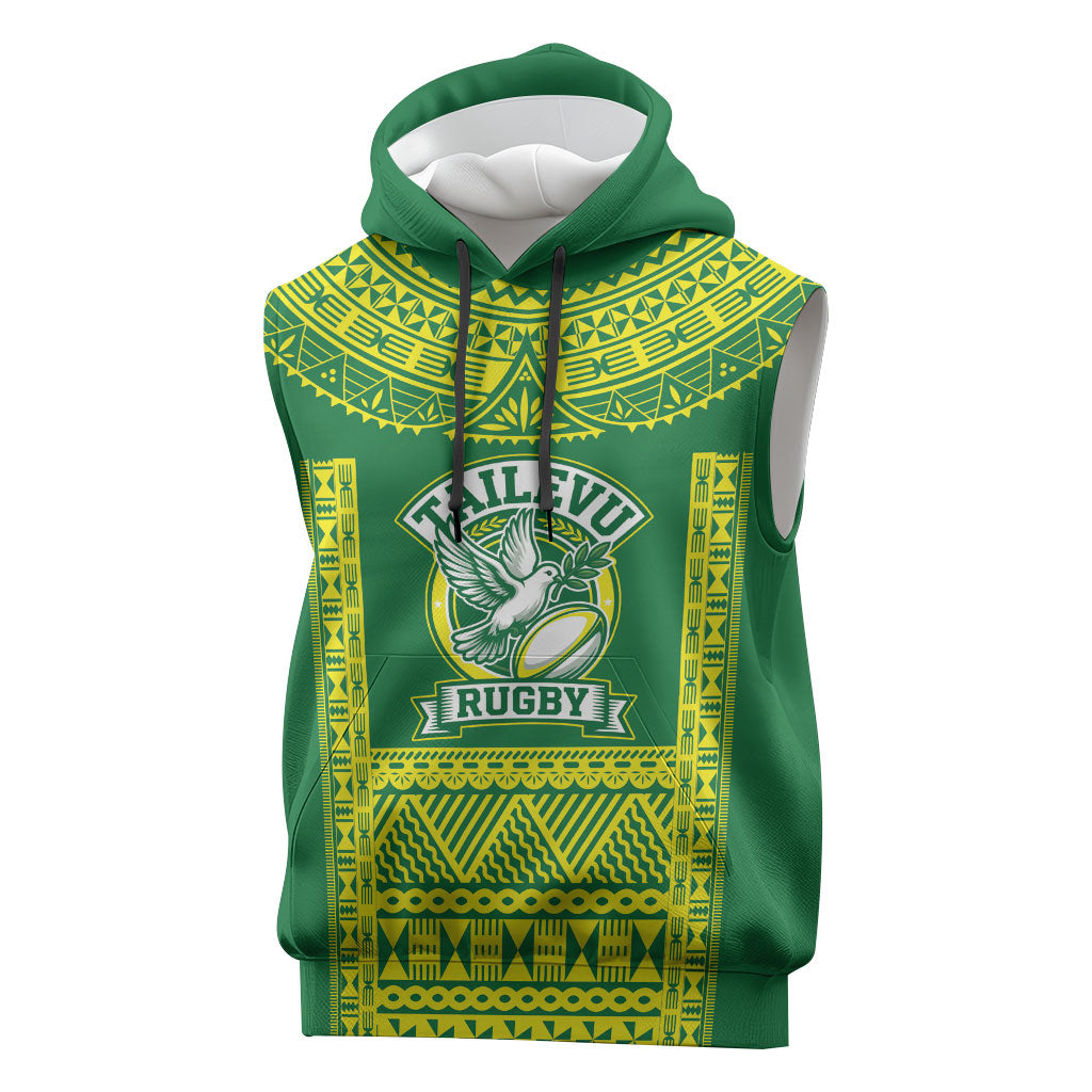 Fiji Tailevu Rugby Custom Sleeveless Hoodie Go Champions Fijian Tapa Pattern LT14 Green - Polynesian Pride