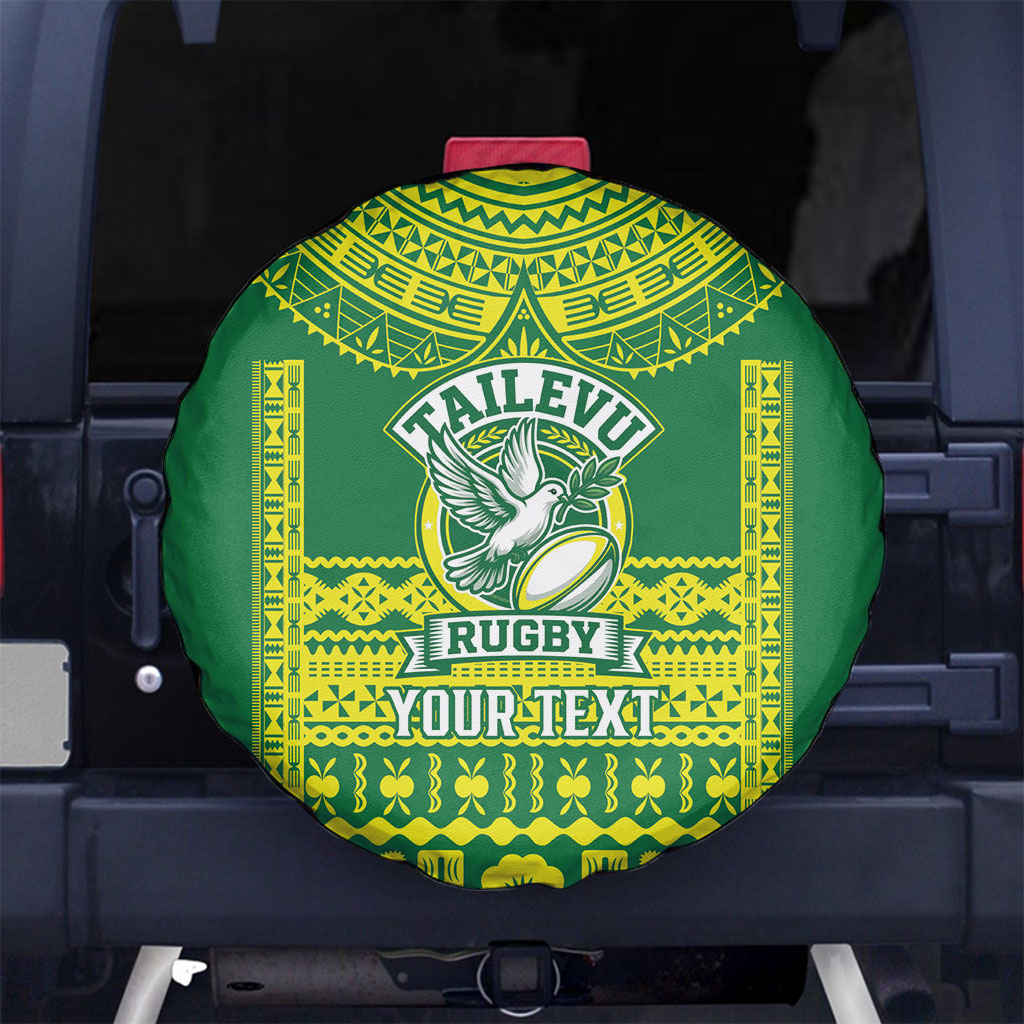 Fiji Tailevu Rugby Custom Spare Tire Cover Go Champions Fijian Tapa Pattern LT14 No hole Green - Polynesian Pride