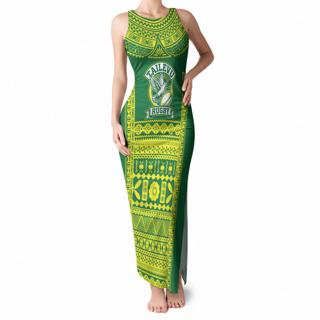 Fiji Tailevu Rugby Custom Tank Maxi Dress Go Champions Fijian Tapa Pattern LT14 Women Green - Polynesian Pride