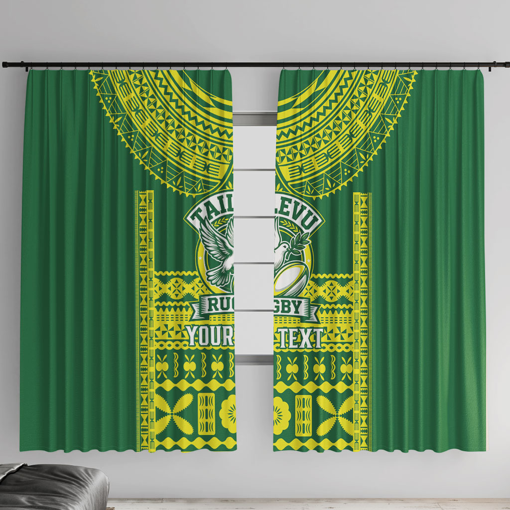 Fiji Tailevu Rugby Custom Window Curtain Go Champions Fijian Tapa Pattern LT14 With Hooks Green - Polynesian Pride