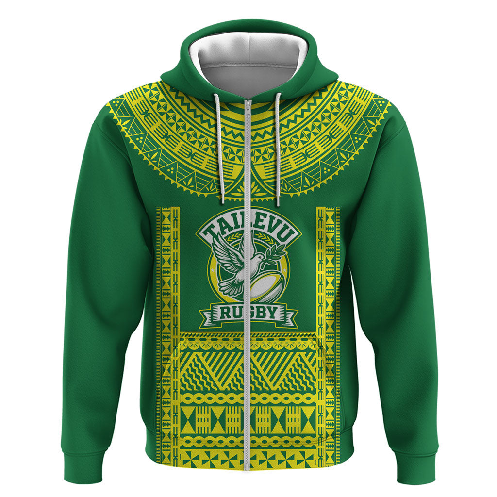 Fiji Tailevu Rugby Custom Zip Hoodie Go Champions Fijian Tapa Pattern LT14 Zip Hoodie Green - Polynesian Pride