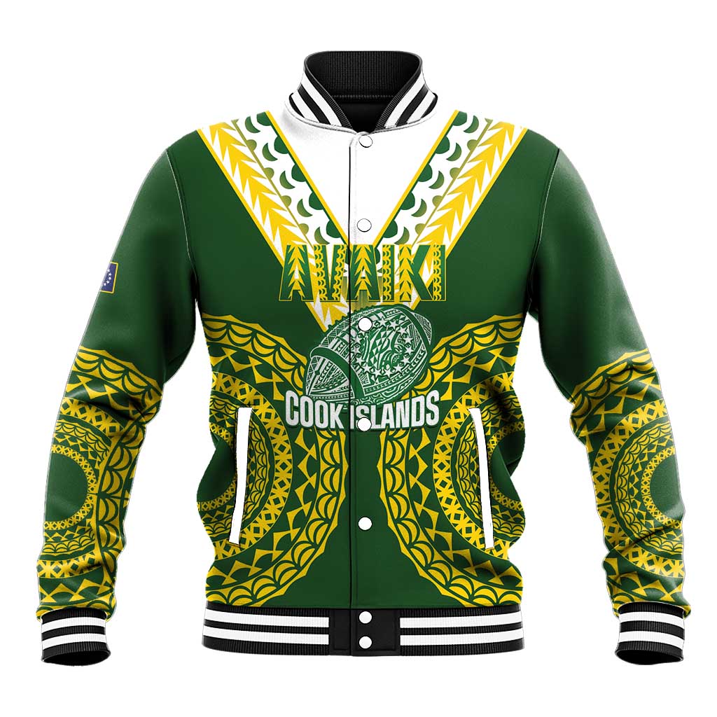 Custom Avaiki Cook Islands Rugby Baseball Jacket Kuki Airani Tatau Green LT14 Unisex Green - Polynesian Pride