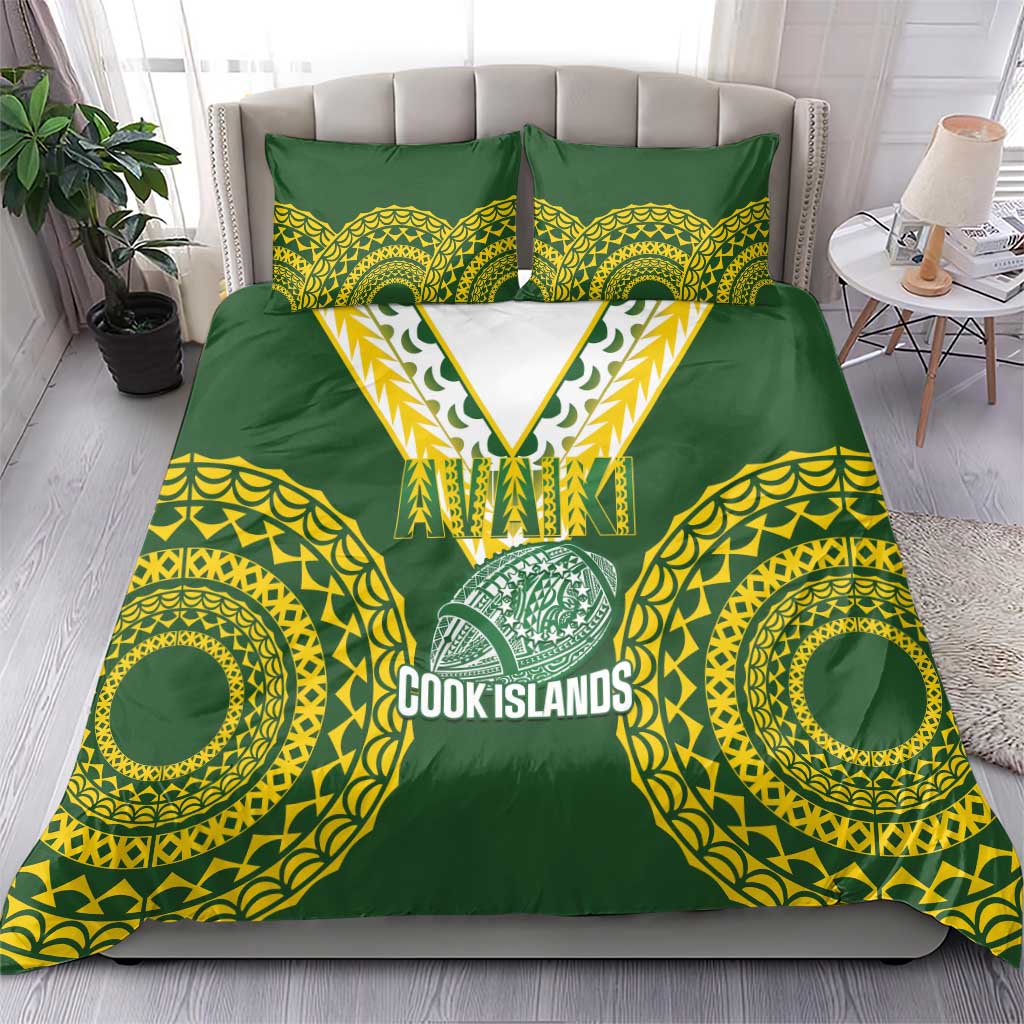 Avaiki Cook Islands Rugby Bedding Set Kuki Airani Tatau Green LT14 - Polynesian Pride