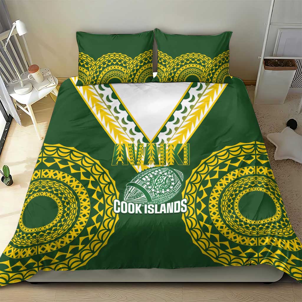 Avaiki Cook Islands Rugby Bedding Set Kuki Airani Tatau Green LT14 - Polynesian Pride
