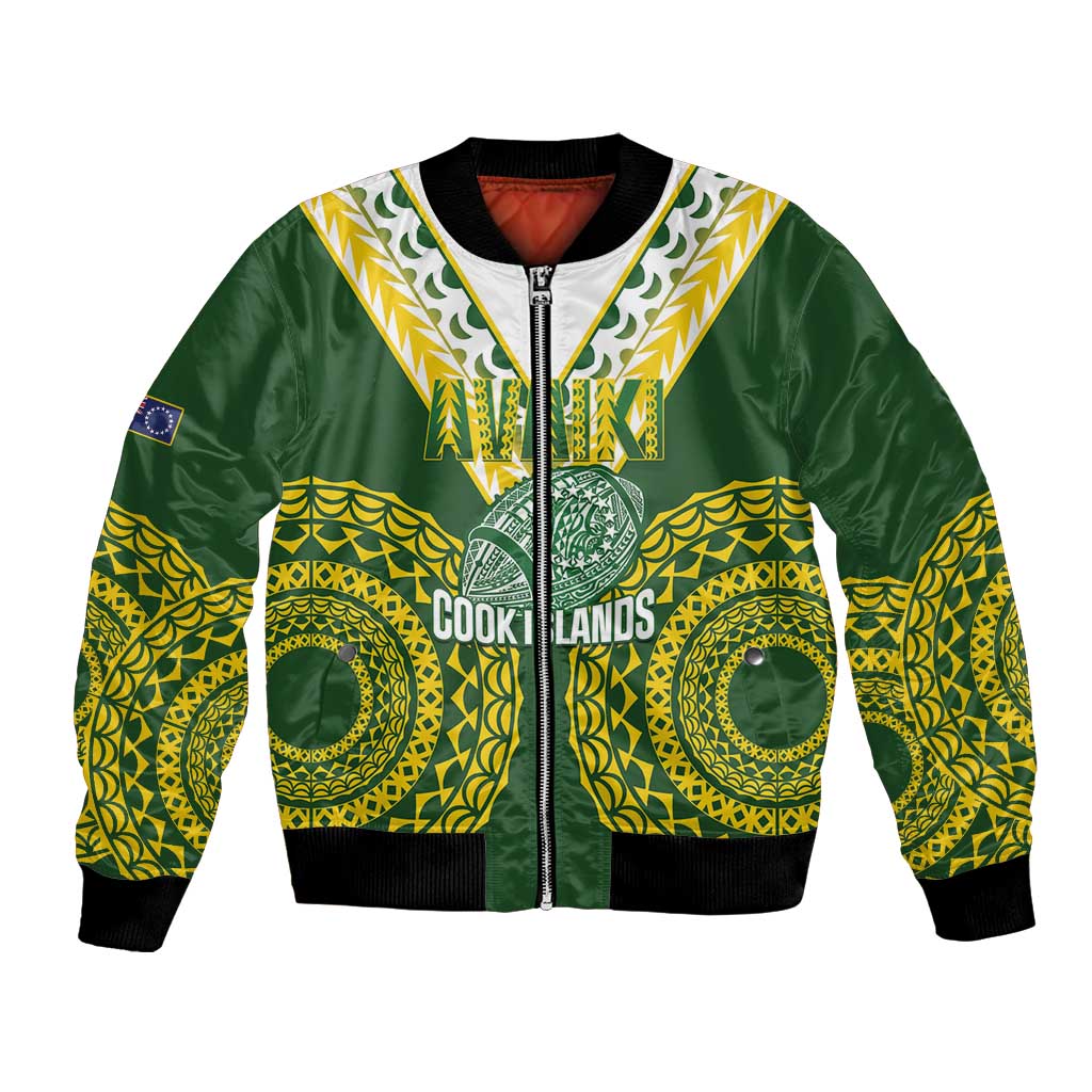 Custom Avaiki Cook Islands Rugby Bomber Jacket Kuki Airani Tatau Green LT14 Unisex Green - Polynesian Pride