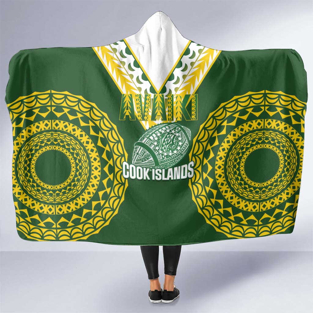 Avaiki Cook Islands Rugby Hooded Blanket Kuki Airani Tatau Green LT14 One Size Green - Polynesian Pride