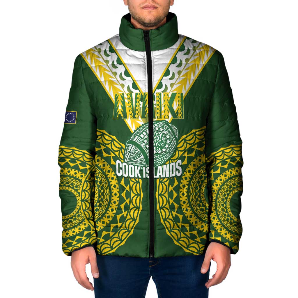 Custom Avaiki Cook Islands Rugby Padded Jacket Kuki Airani Tatau Green LT14 Men Green - Polynesian Pride