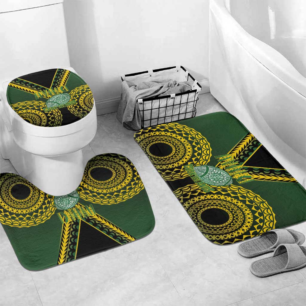 Avaiki Cook Islands Rugby Bathroom Set Kuki Airani Tatau Black LT14 Mat Set Only (3 pcs) One Size Black - Polynesian Pride