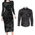 Polynesia Couples Matching Long Sleeve Bodycon Dress and Long Sleeve Button Shirt Polynesian Pattern Mix Plumeria Black LT14 Black - Polynesian Pride