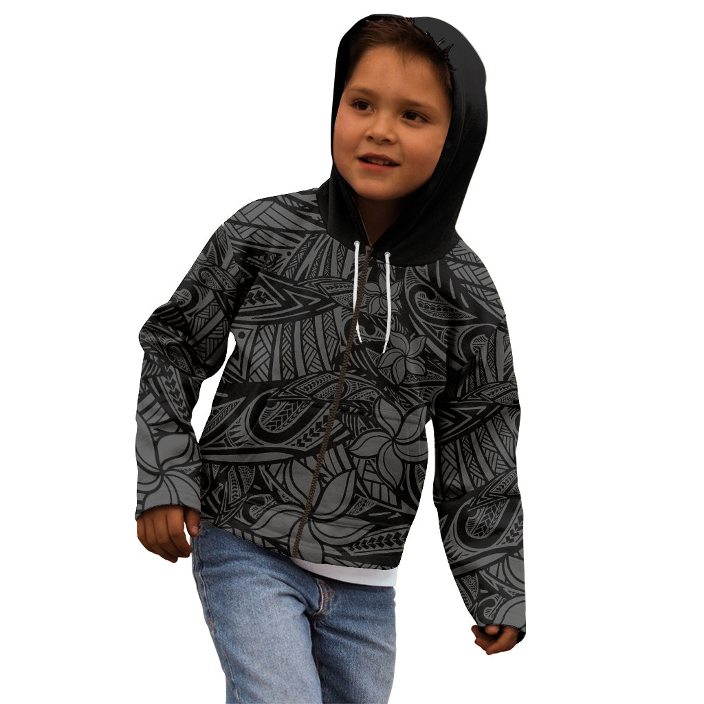 Polynesia Kid Hoodie Polynesian Pattern Mix Plumeria Black LT14 - Polynesian Pride