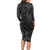 Polynesia Long Sleeve Bodycon Dress Polynesian Pattern Mix Plumeria Black LT14 - Polynesian Pride