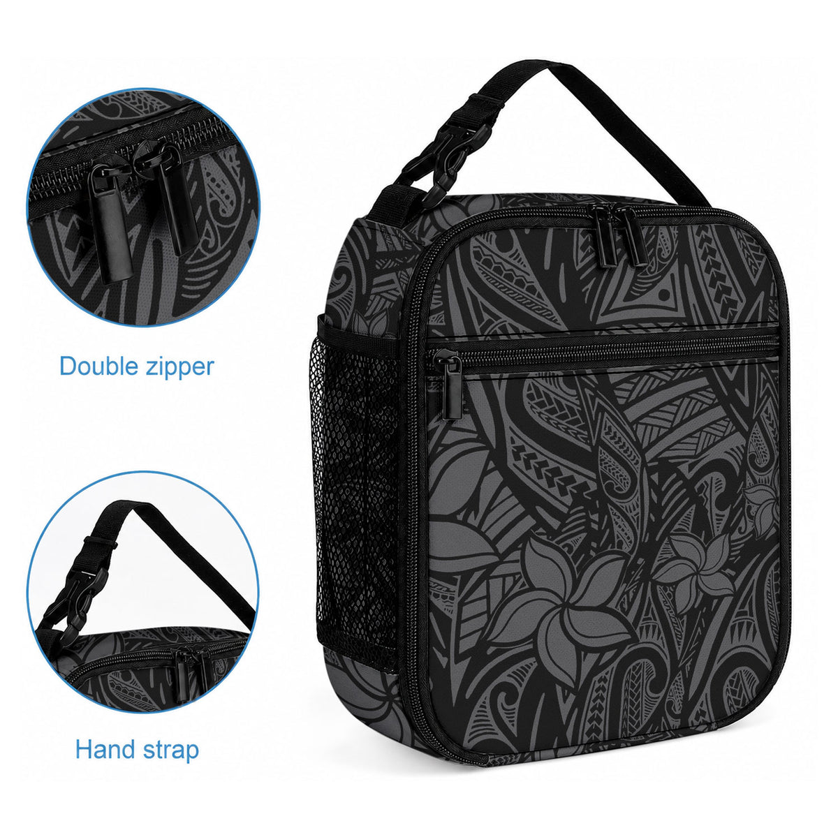 Polynesia Lunch Bag Polynesian Pattern Mix Plumeria Black