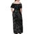 Polynesia Off Shoulder Maxi Dress Polynesian Pattern Mix Plumeria Black LT14 - Polynesian Pride