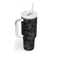 Polynesia Tumbler With Handle Polynesian Pattern Mix Plumeria Black LT14 - Polynesian Pride