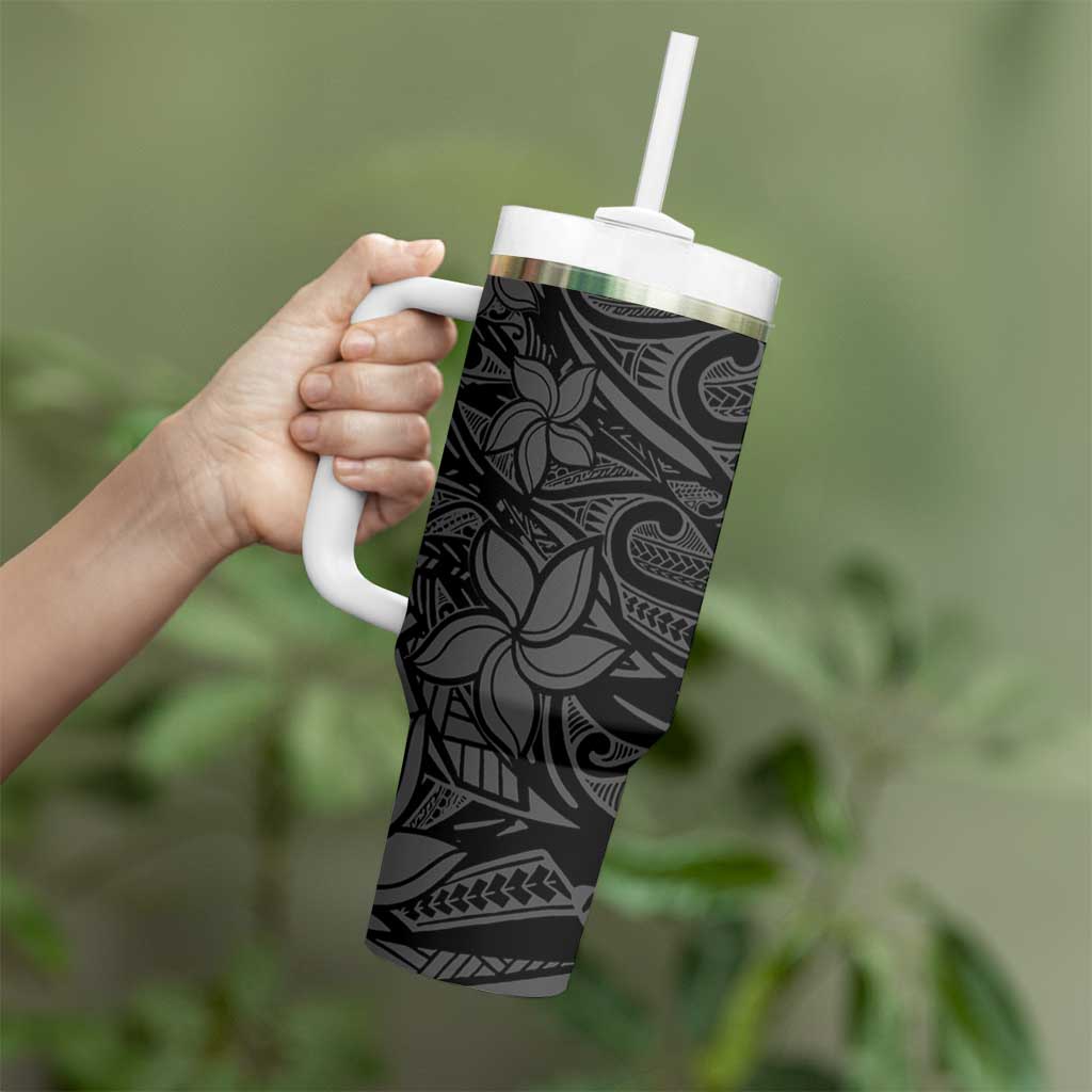 Polynesia Tumbler With Handle Polynesian Pattern Mix Plumeria Black LT14 - Polynesian Pride