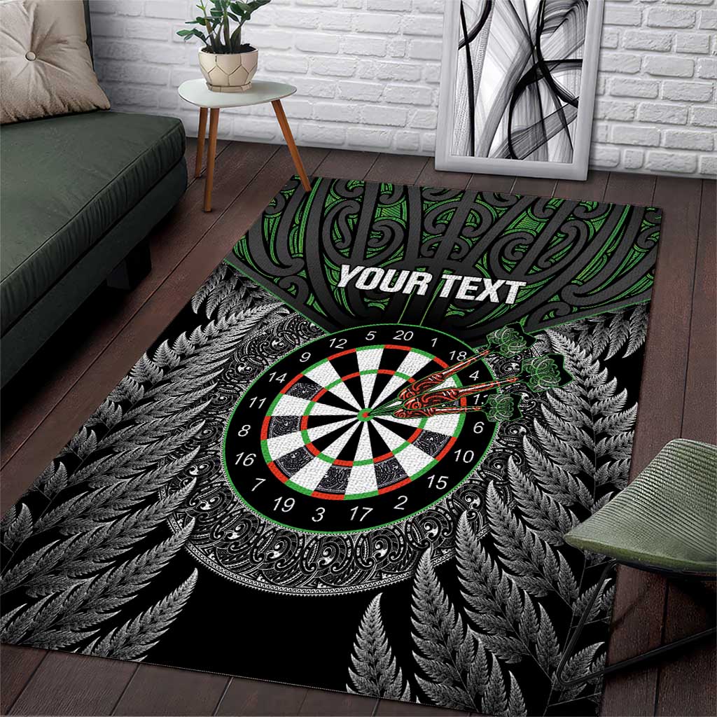Personalised New Zealand Darts Area Rug Dartboard Maori Fern Puhoro Art LT14 Black - Polynesian Pride