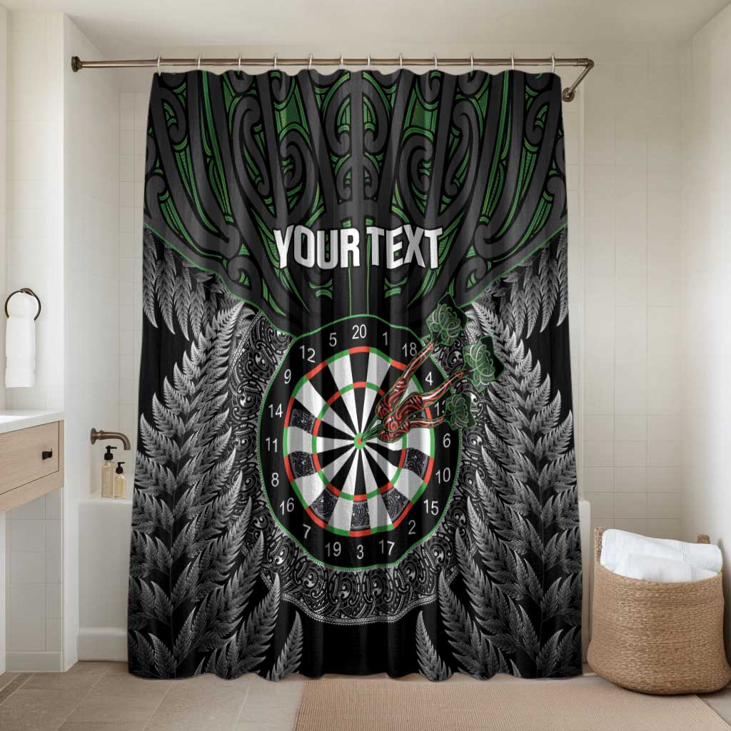 Personalised New Zealand Darts Bathroom Set Dartboard Maori Fern Puhoro Art LT14 Shower Curtain Only Black - Polynesian Pride
