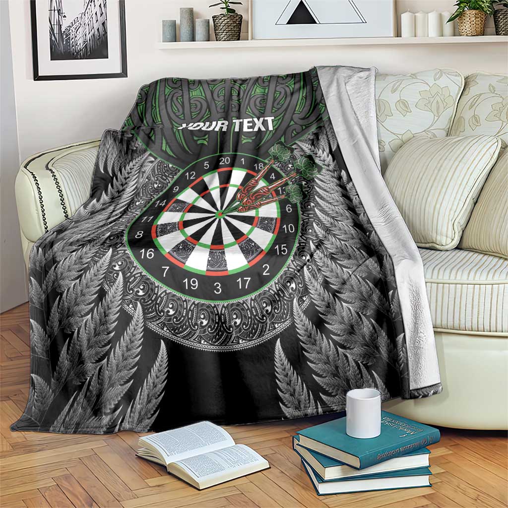 Personalised New Zealand Darts Blanket Dartboard Maori Fern Puhoro Art LT14 Black - Polynesian Pride