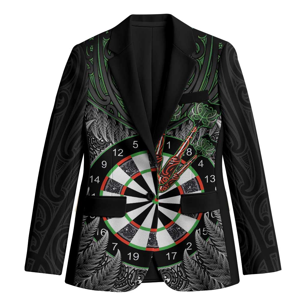 Personalised New Zealand Darts Blazer Dartboard Maori Fern Puhoro Art LT14 Unisex Black - Polynesian Pride