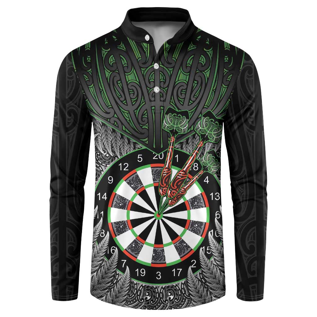 Personalised New Zealand Darts Button Sweatshirt Dartboard Maori Fern Puhoro Art LT14 Black - Polynesian Pride