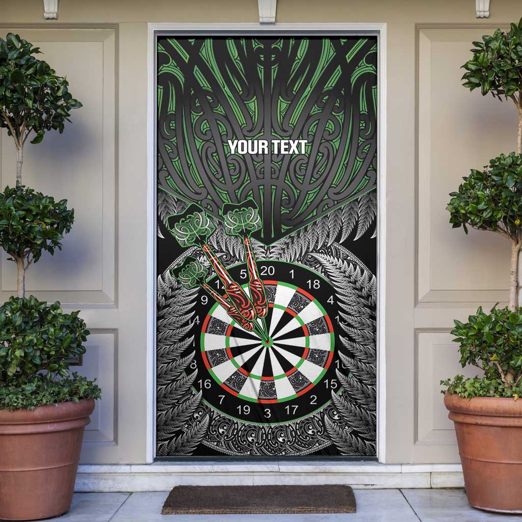 Personalised New Zealand Darts Door Cover Dartboard Maori Fern Puhoro Art LT14 Black - Polynesian Pride