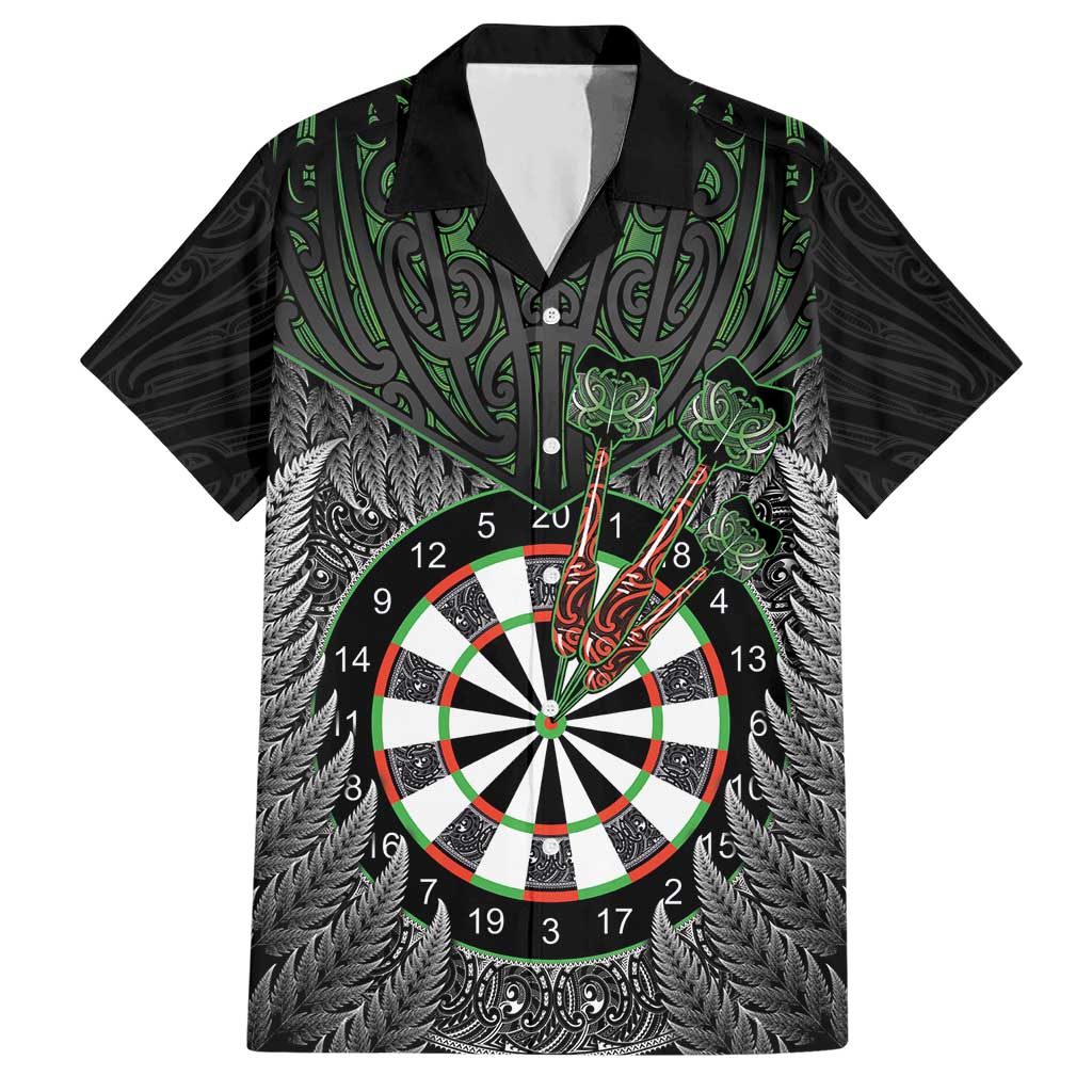 Personalised New Zealand Darts Hawaiian Shirt Dartboard Maori Fern Puhoro Art LT14 Black - Polynesian Pride